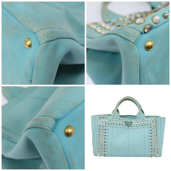 PRADA Canapa GM Hand Bag Canvas 2way Light Blue - Picture 11 of 15